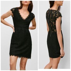 ARITZIA‎ Babaton Tobias Black Lace Short Sleeve V-Neck Dress Sz 4